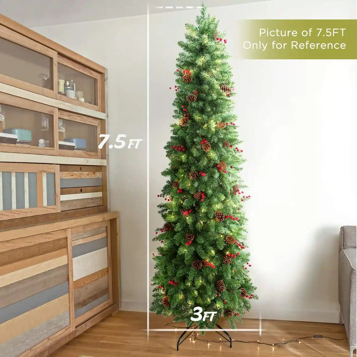 OasisCraft 7.5ft Pre-Lit Artificial Slim Christmas Tree Size#size_7.5FT