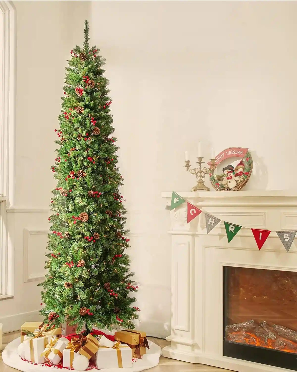 OasisCraft 7.5ft Pre-Lit Artificial Slim Christmas Tree#size_7.5FT