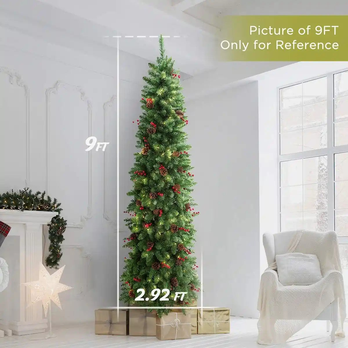 OasisCraft 9FT Pre-lit Slim Artificial Christmas Pine Tree Szie#size_9FT