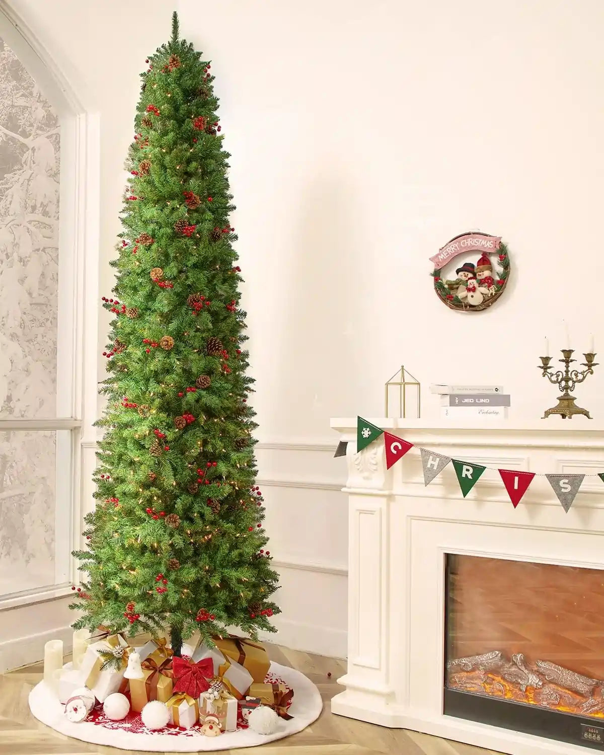 OasisCraft 9FT Pre-lit Slim Artificial Christmas Pine Tree#size_9FT