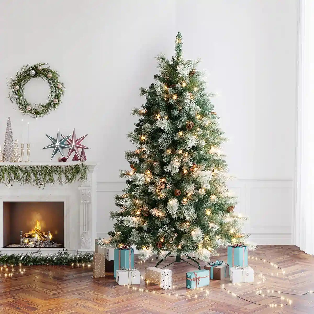 OasisCraft 4.5FT Pre-lit Snowy Aspen Spruce Christmas Tree#size_4.5FT