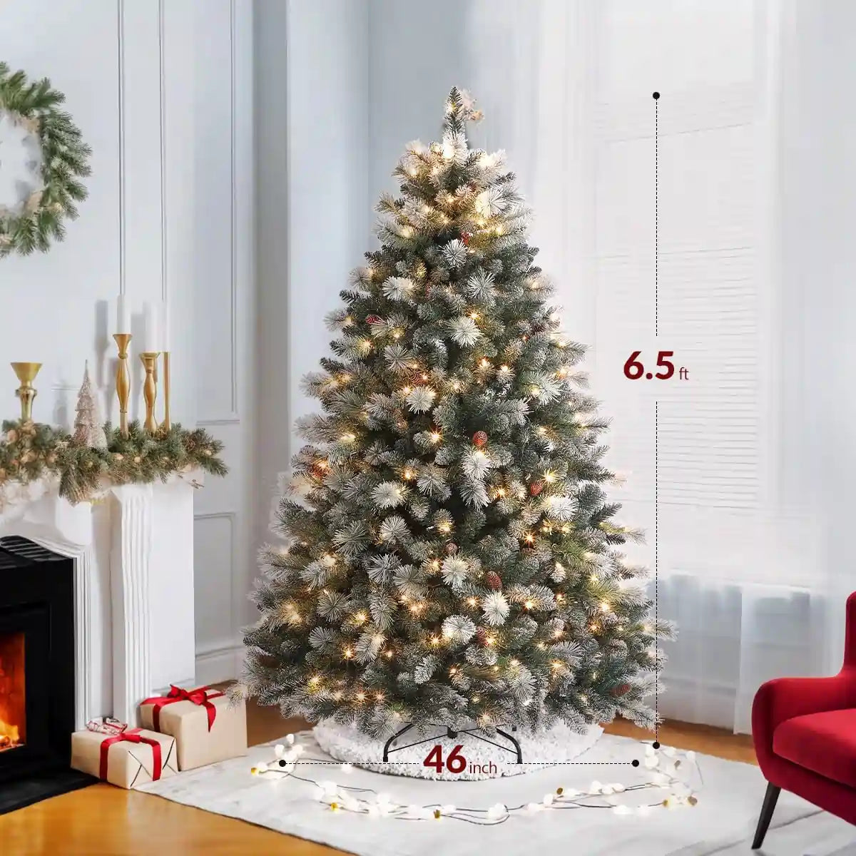 OasisCraft 6.5ft Pre-lit Snowy Aspen Spruce Christmas Tree Size#size_6.5FT