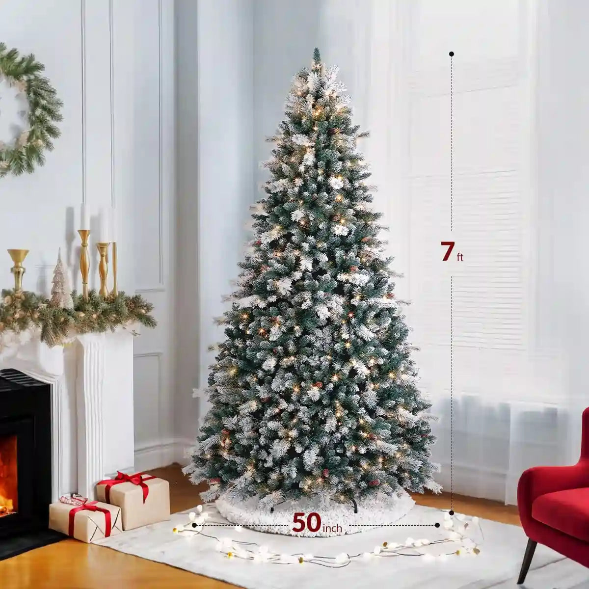 OasisCraft 7FT Snowy Aspen Spruce Christmas Tree Size#size_7FT