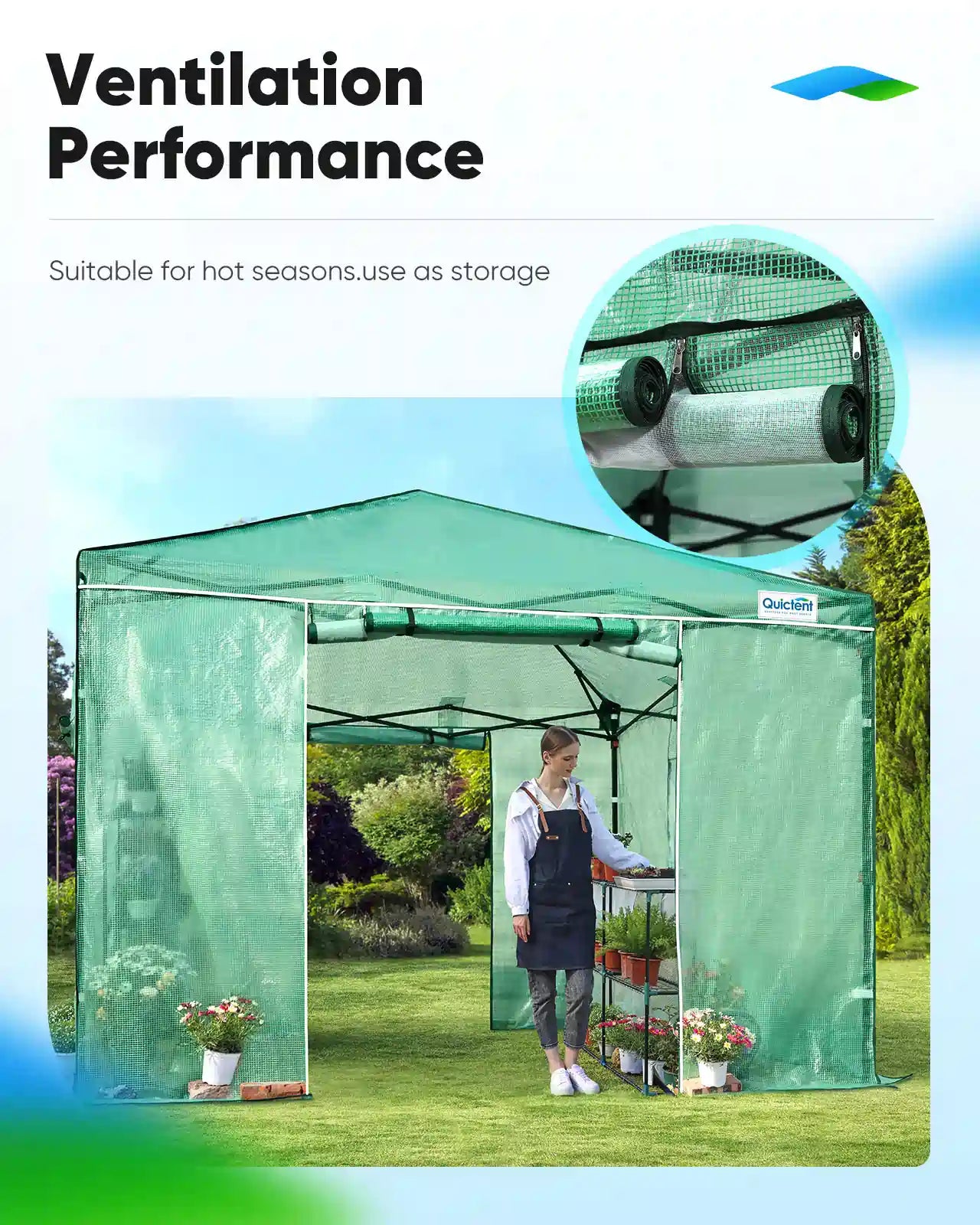 portable greenhouse with ventilation performance features#size_10×10ft-Green