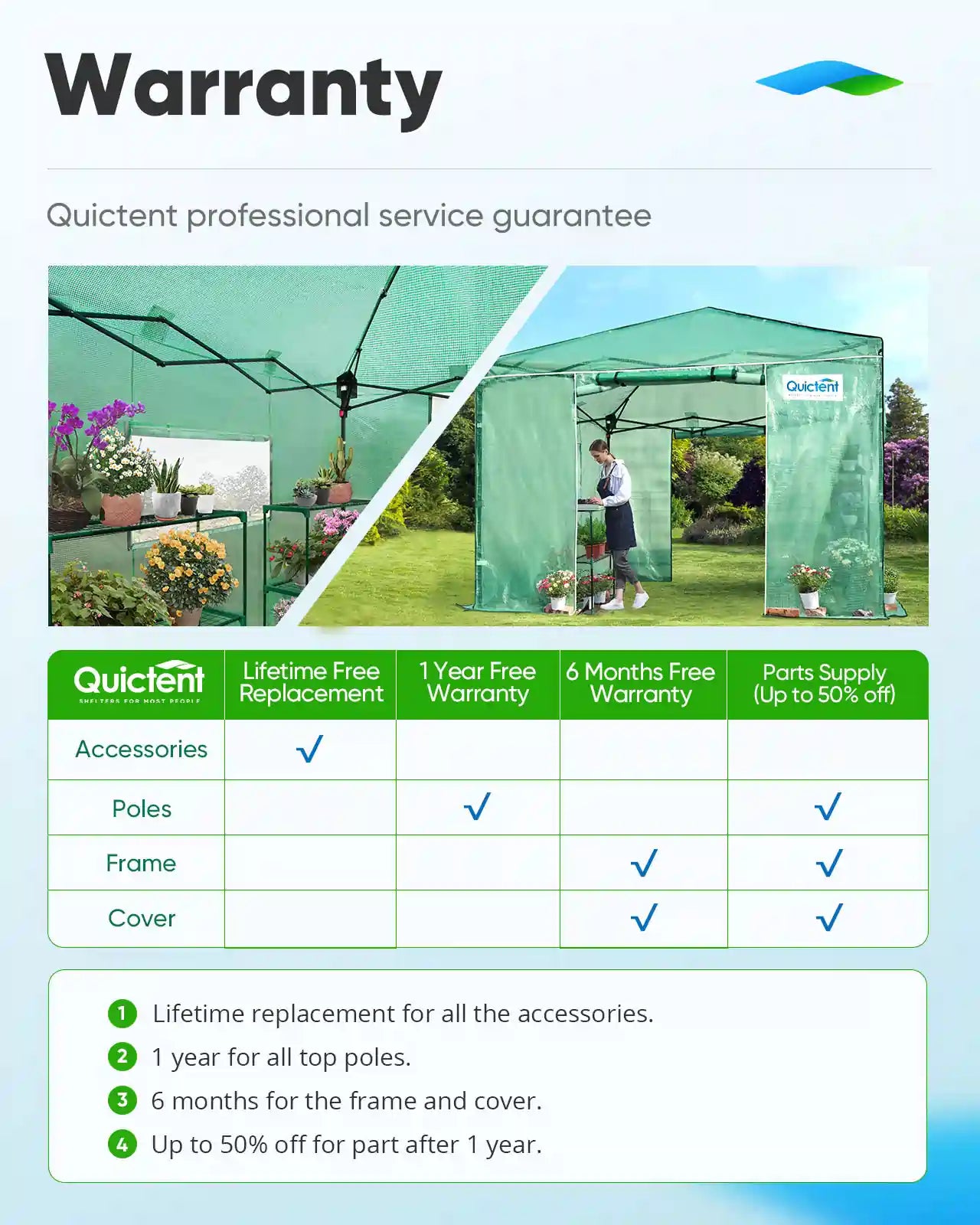 Quicent warranty information#size_10×10ft-Green