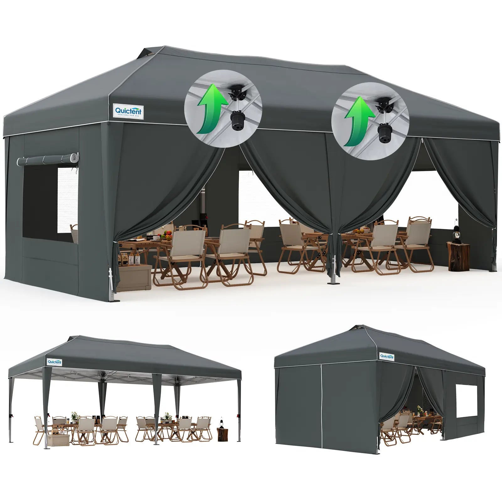 Quictent 10x20 Easy Pop Up Canopy Gray#style_Upgraded Gray w/Center Lock