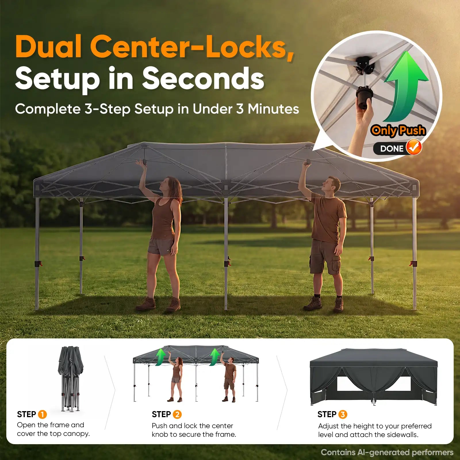 upgraded dual center lock system for easy push-up setup#style_Upgraded Gray w/Center Lock