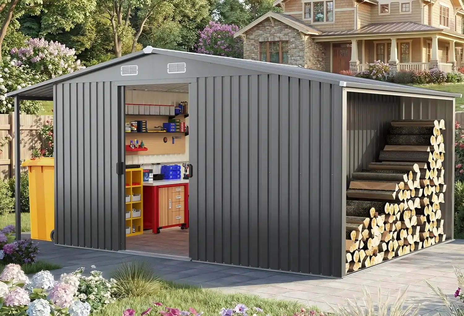 tent storage shed Quictent 6X4 ft Metal Lockable Storage Shed, 10x14FT-3 Zone