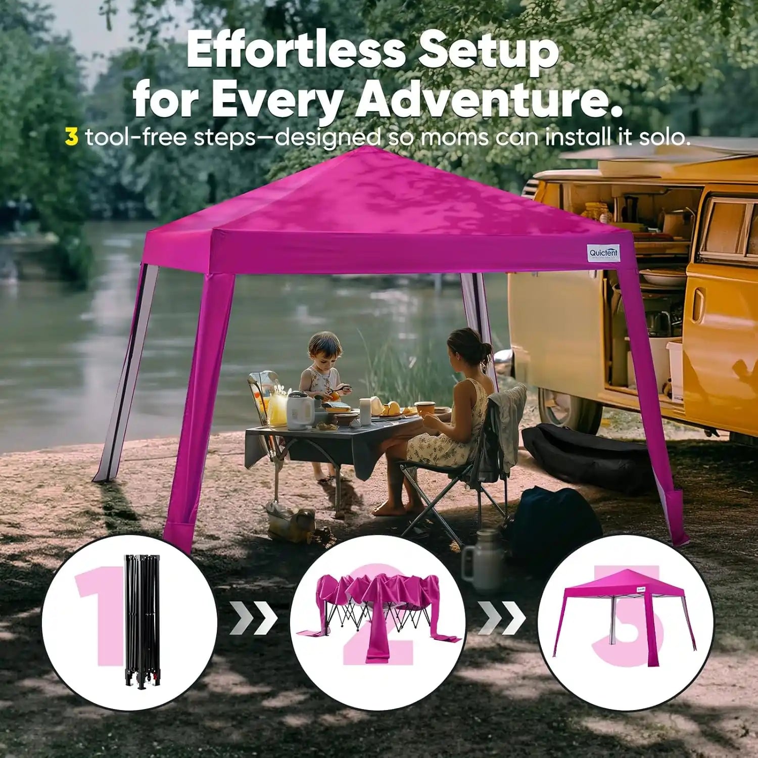 Pink pop-up tent set up outdoors#style_Pink