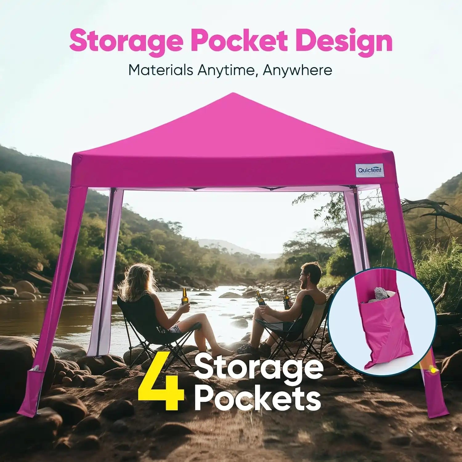 Pink pop-up canopy tent with storage pocket design#style_Pink