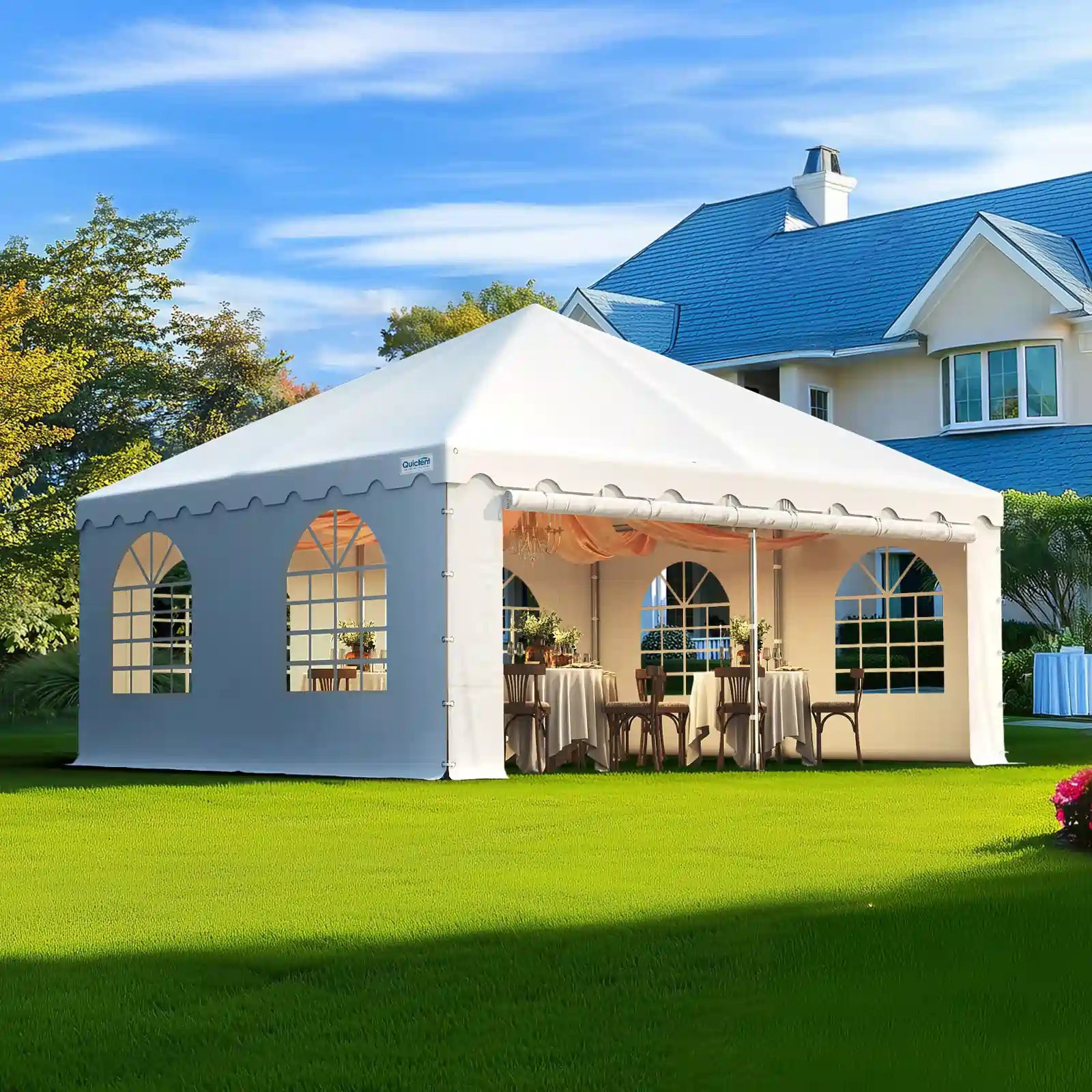 Outdoor White Commercial Gazebo#size_20'x20' with Sides
