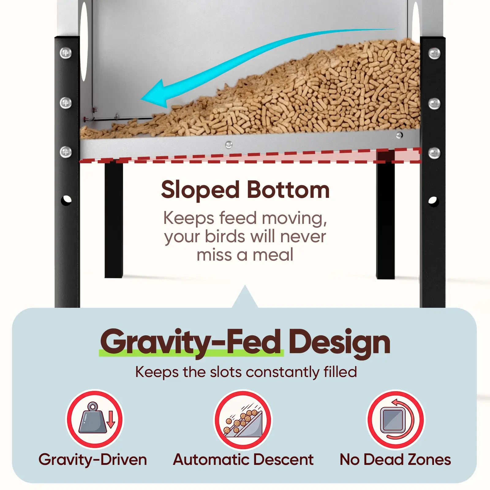 a bird feeder with a sloped bottom design#size_100-140 lbs