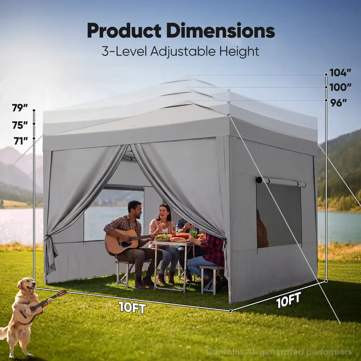 Portable & Compact Canopy Tent Size#style_Gray w/ 4 Sidewalls