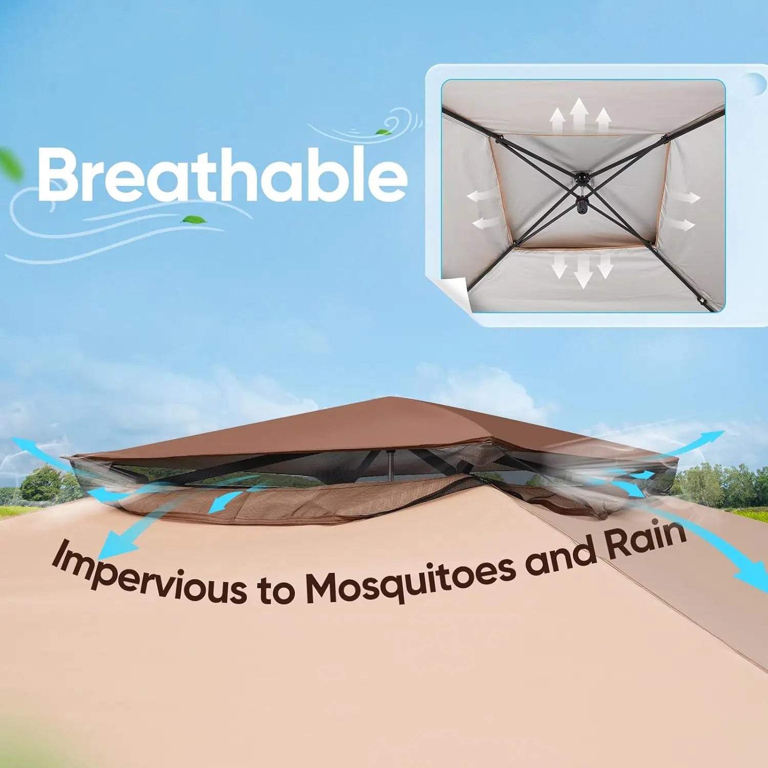 a vented canopy top that promotes air circulation#style_13FT-Tan w/ Netting