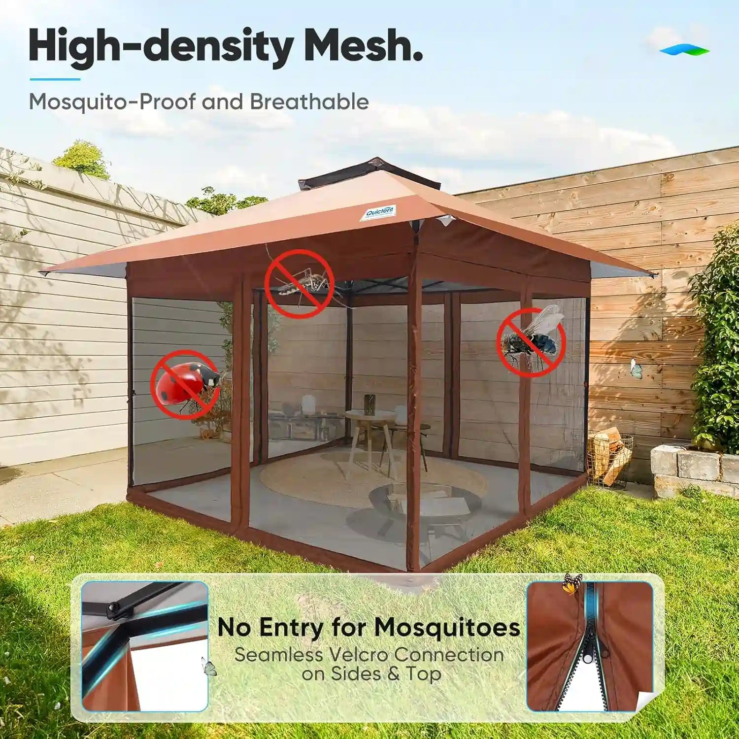 Outdoor gazebo with high-density mesh for mosquito prevention#style_13FT-Tan w/ Netting