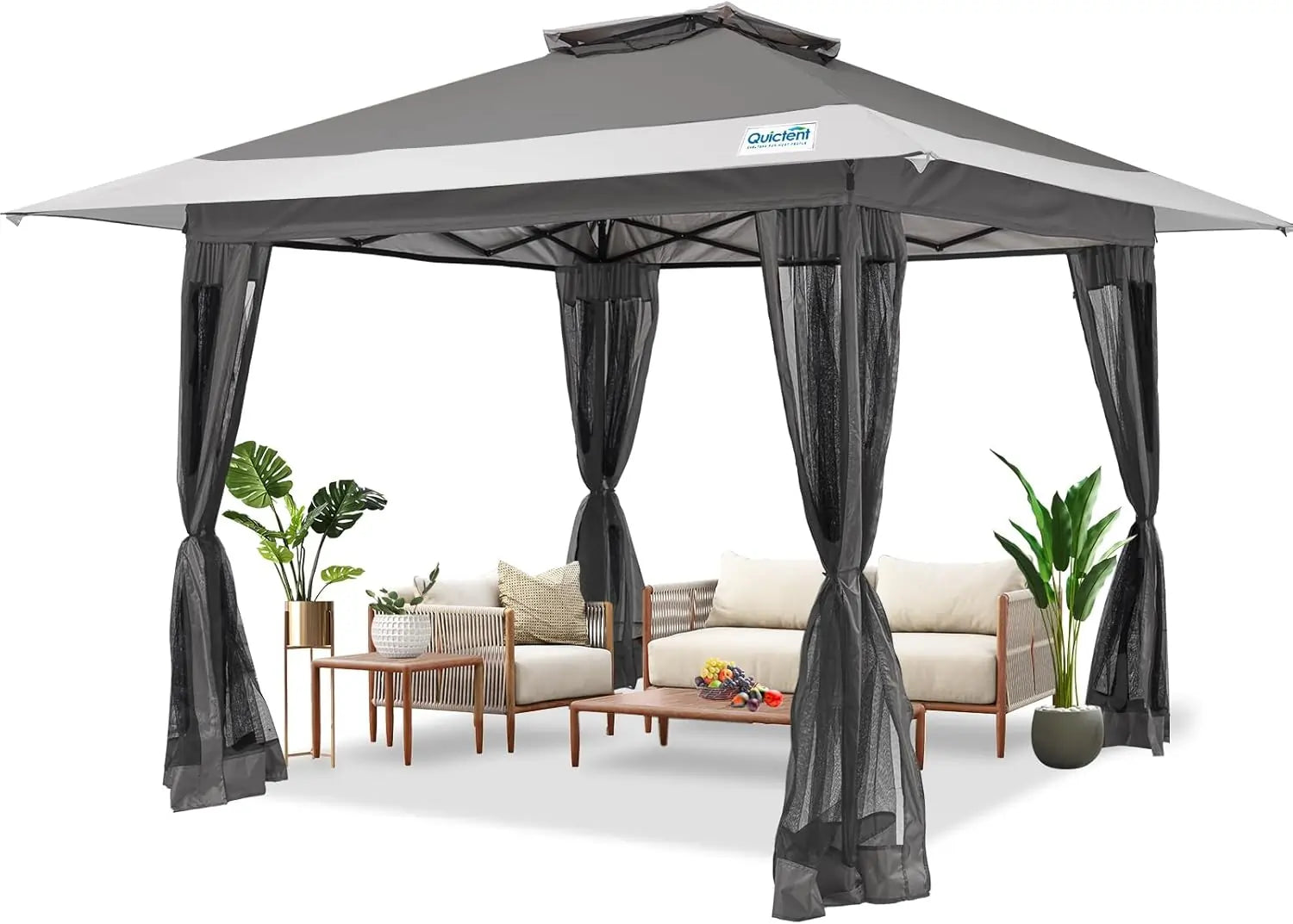 Outdoor gazebo with netting#style_13FT-Gray w/ Netting