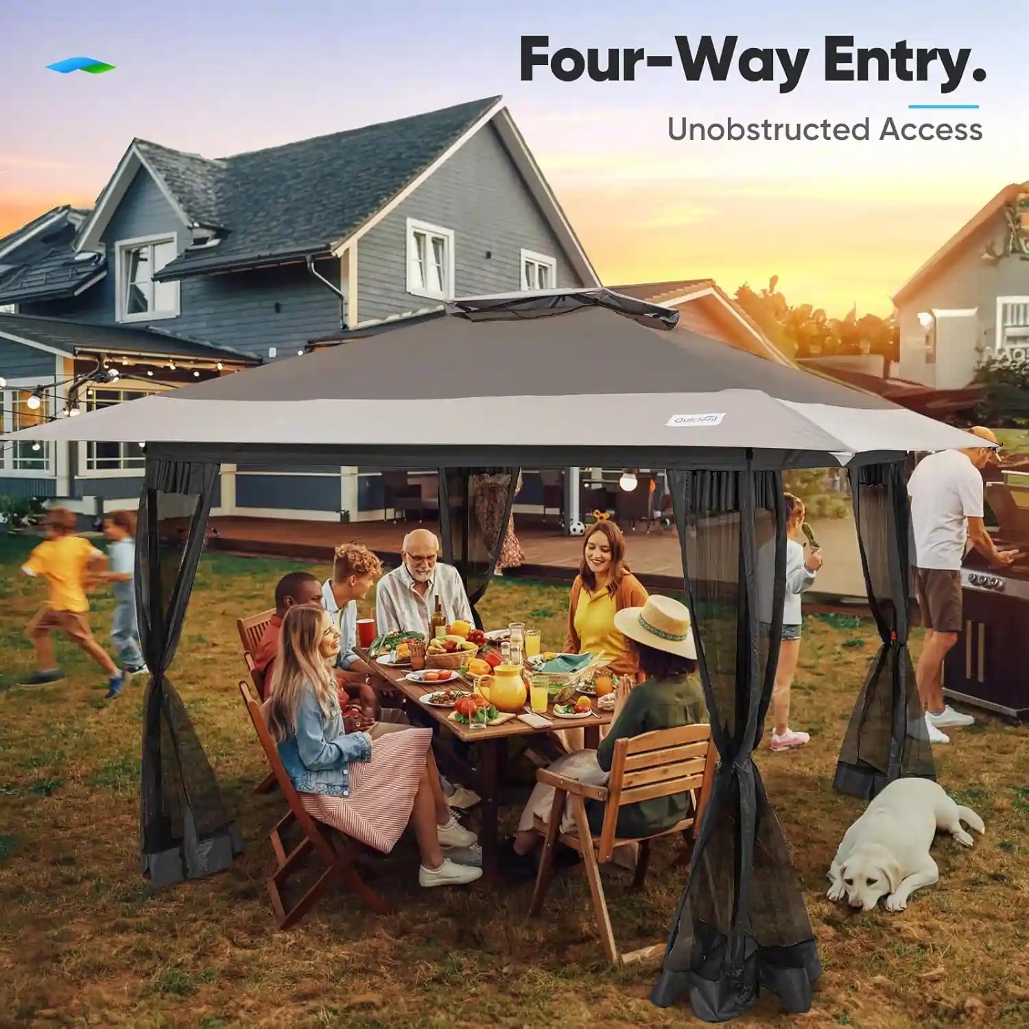 Outdoor Canopy Tent with Extra Shade for Backyard, Patio, Party#style_13FT-Gray w/ Netting