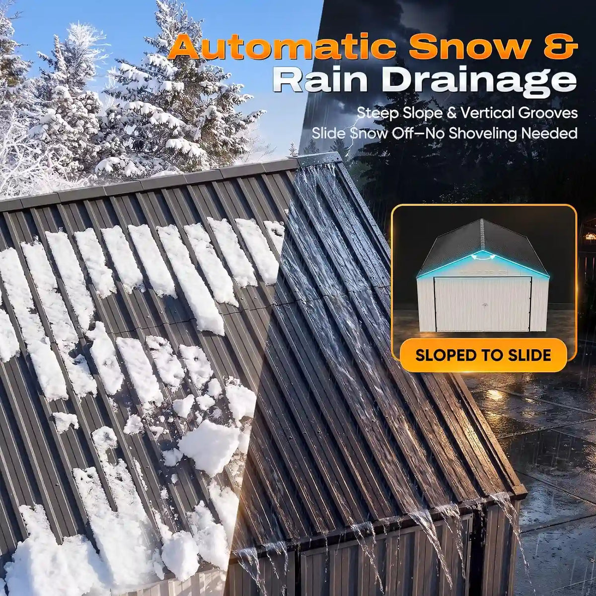 extended overhanging eaves to channel rainwater and sliding snow#size_14x20FT w/Side Door