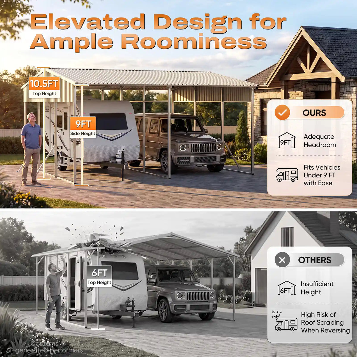 Spacious Elevated Clearance for Large Vehicles#size_20X20ft Front+Rear Roof