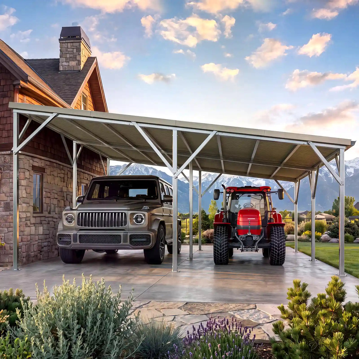 Spacious 20ft x 20ft footprint with maximum 9.3ft clearance#size_20X20ft Lean-to-Slope Roof