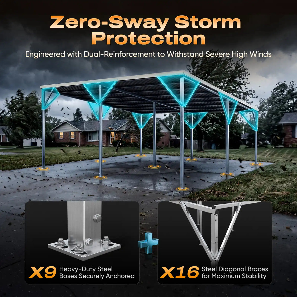 Heavy-Duty Reinforced Storm Protection Structure#size_20X20ft Lean-to-Slope Roof