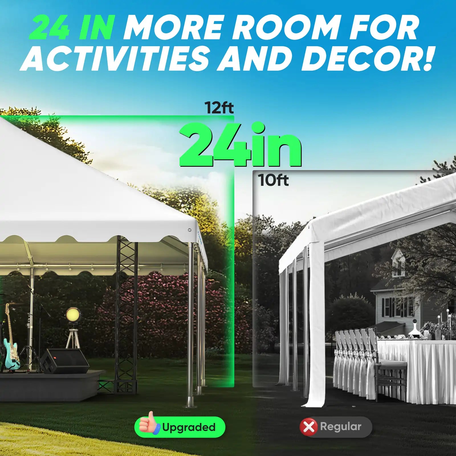 12ft peak height and no center poles#size_20'x20' No Sides