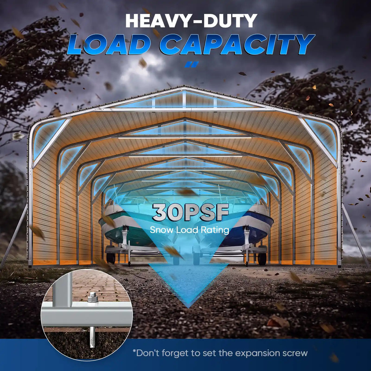 30 PSF Snow Load — Engineered for Harsh Winters#size_20X30ft w/Side Panels