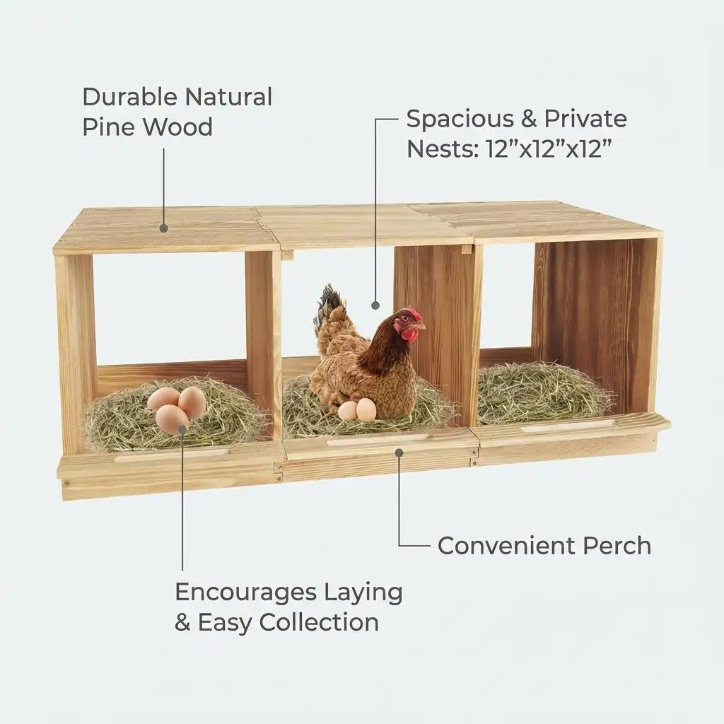 Quictent 3 Compartments Wood Nesting Boxes for Chickens