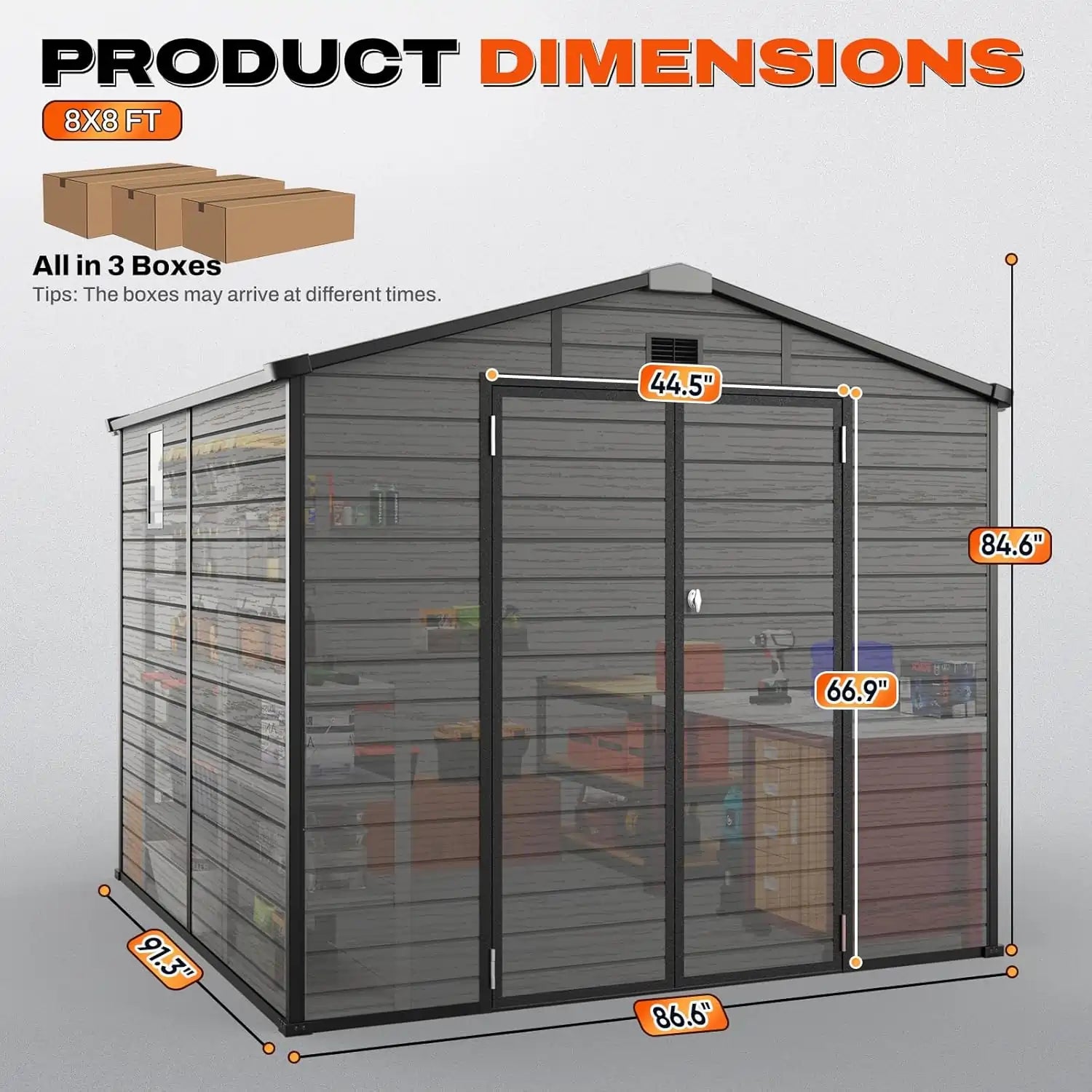 Dimensions of a 8x8ft storage shed#size_7.6x7.2FT
