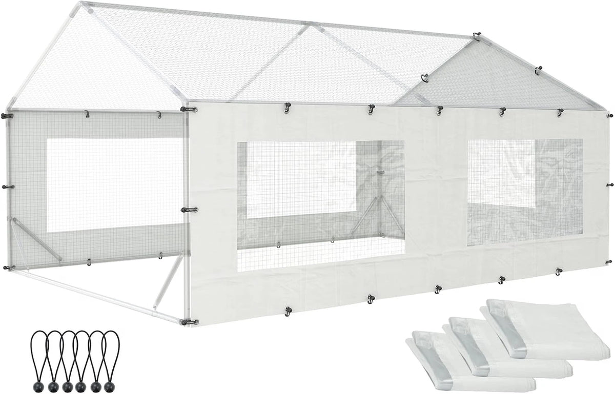 2 Sidewalls+1 Rear Wall for 12X9FT Metal Chicken Coop Run