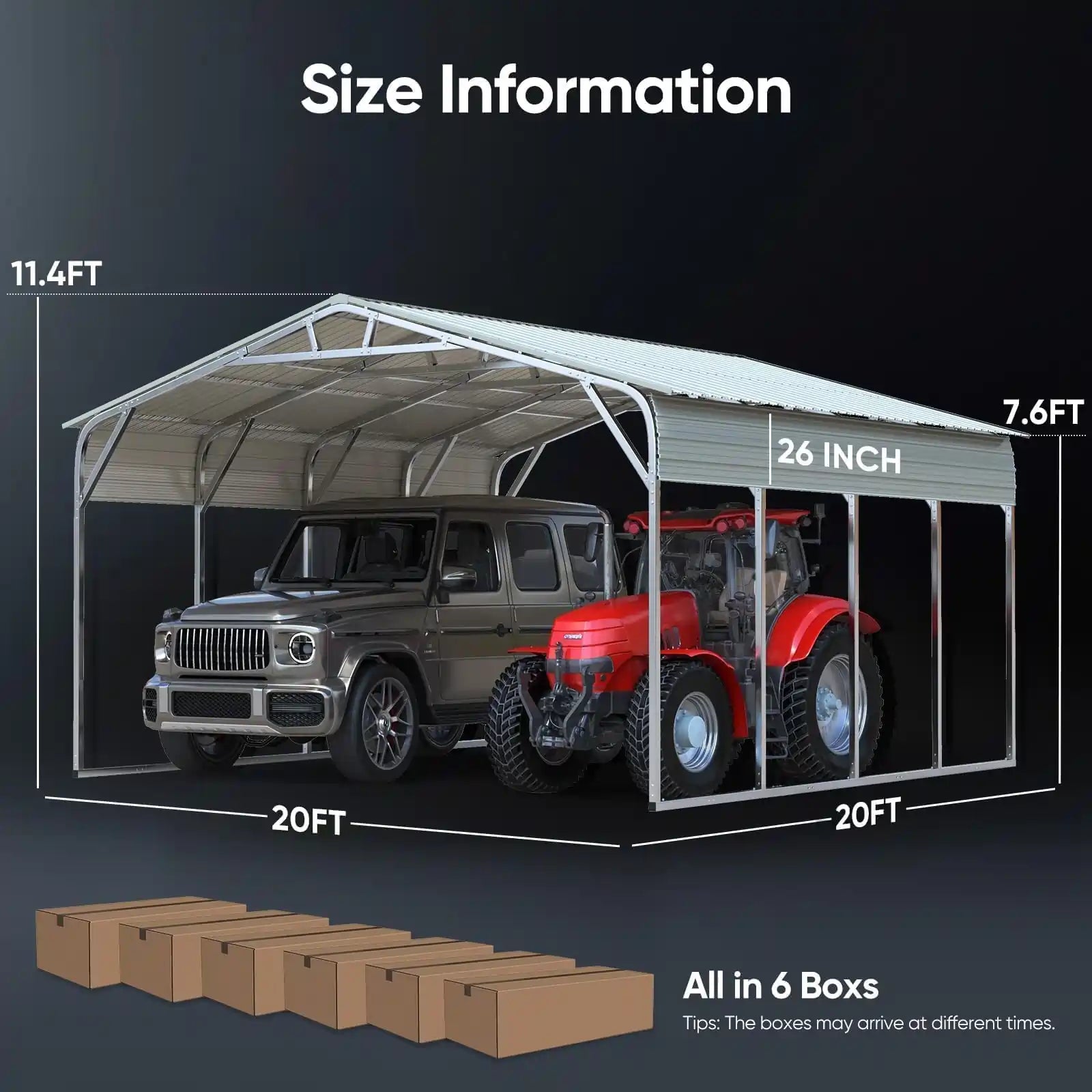 20X20FT Metal Carport dimensions#size_20X20ft