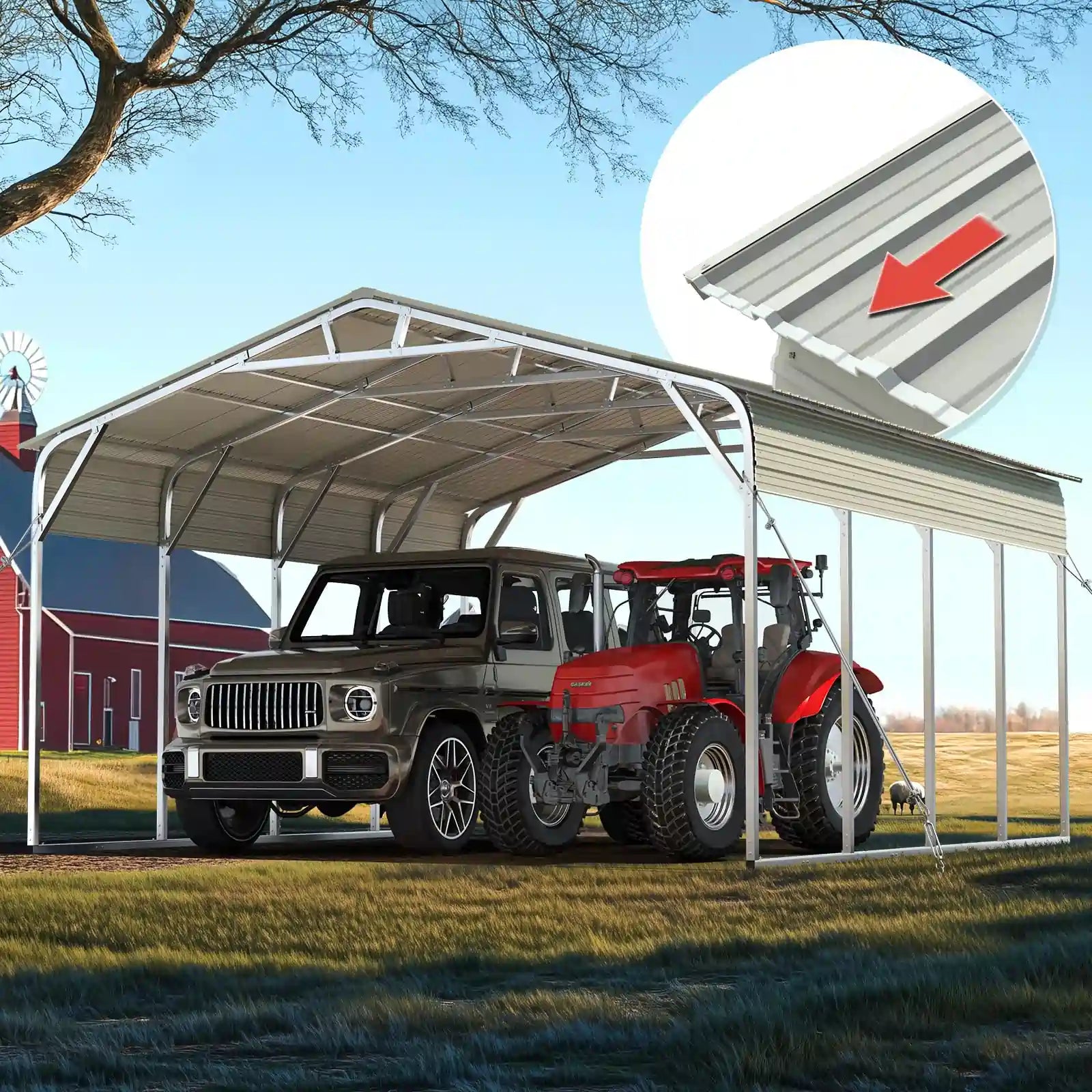20x20 FT Vertical Roof Metal 2 Car Shelter#size_20X20ft