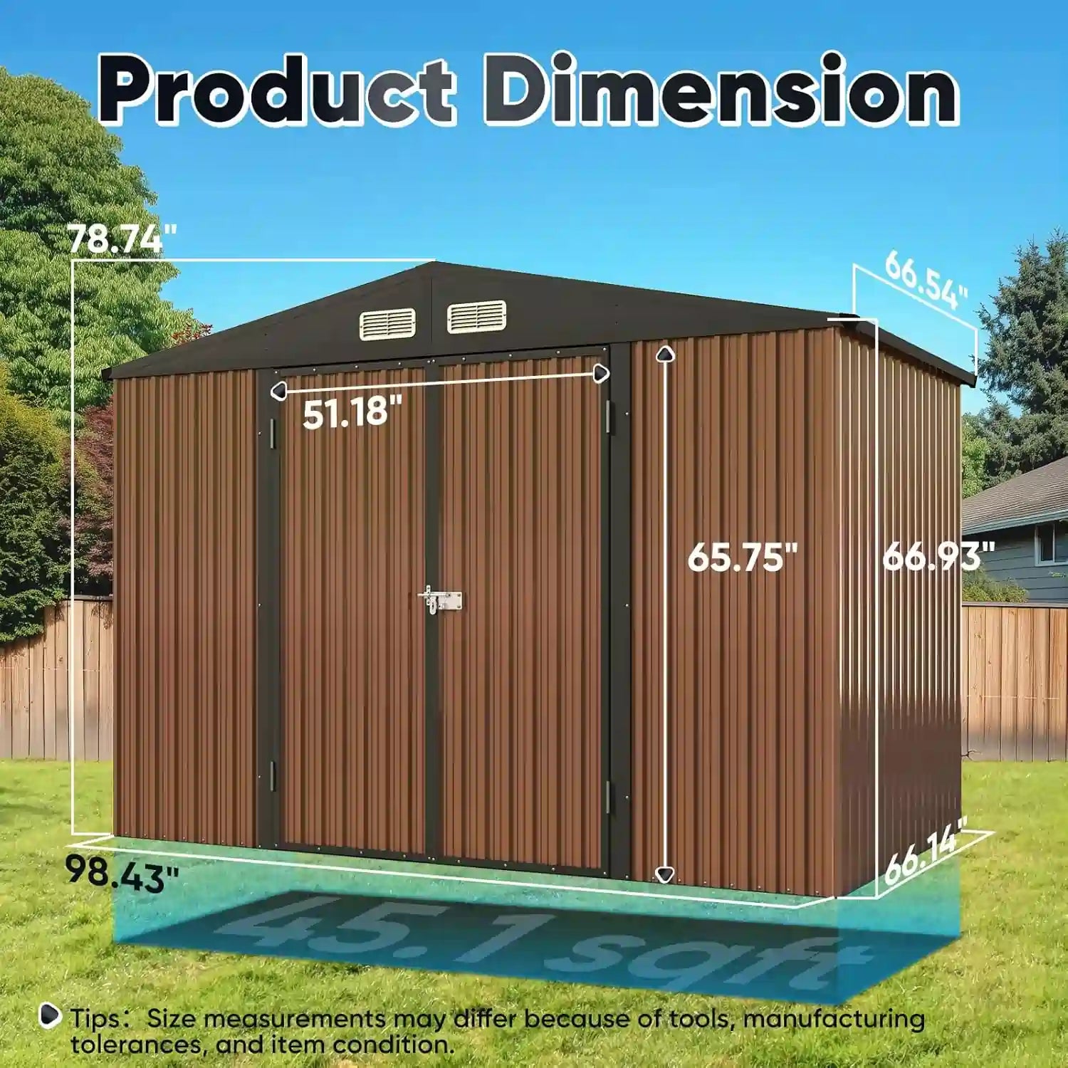 shed with dimensions#size_98.43"x66.14"-Brown