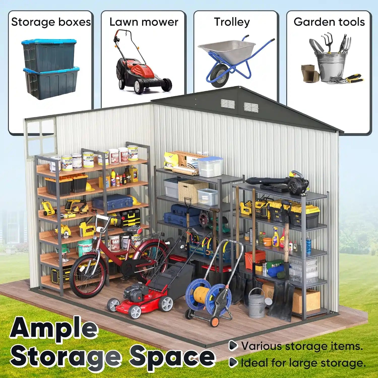 perfect for organizing large tools, bicycles, lawn equipment, and seasonal items#size_98.43"x66.14"-Brown