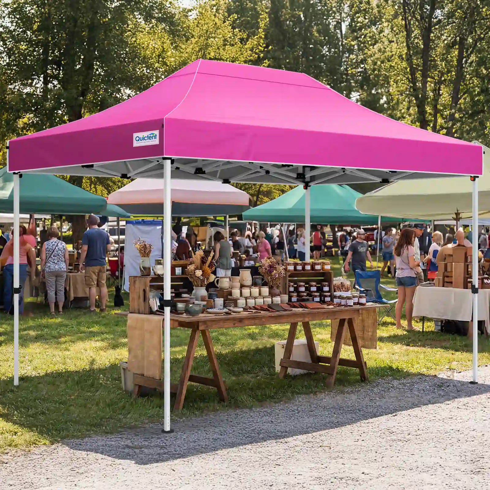 Pink canopy tent at an outdoor market#style_10x15 No Sidewall-Pink