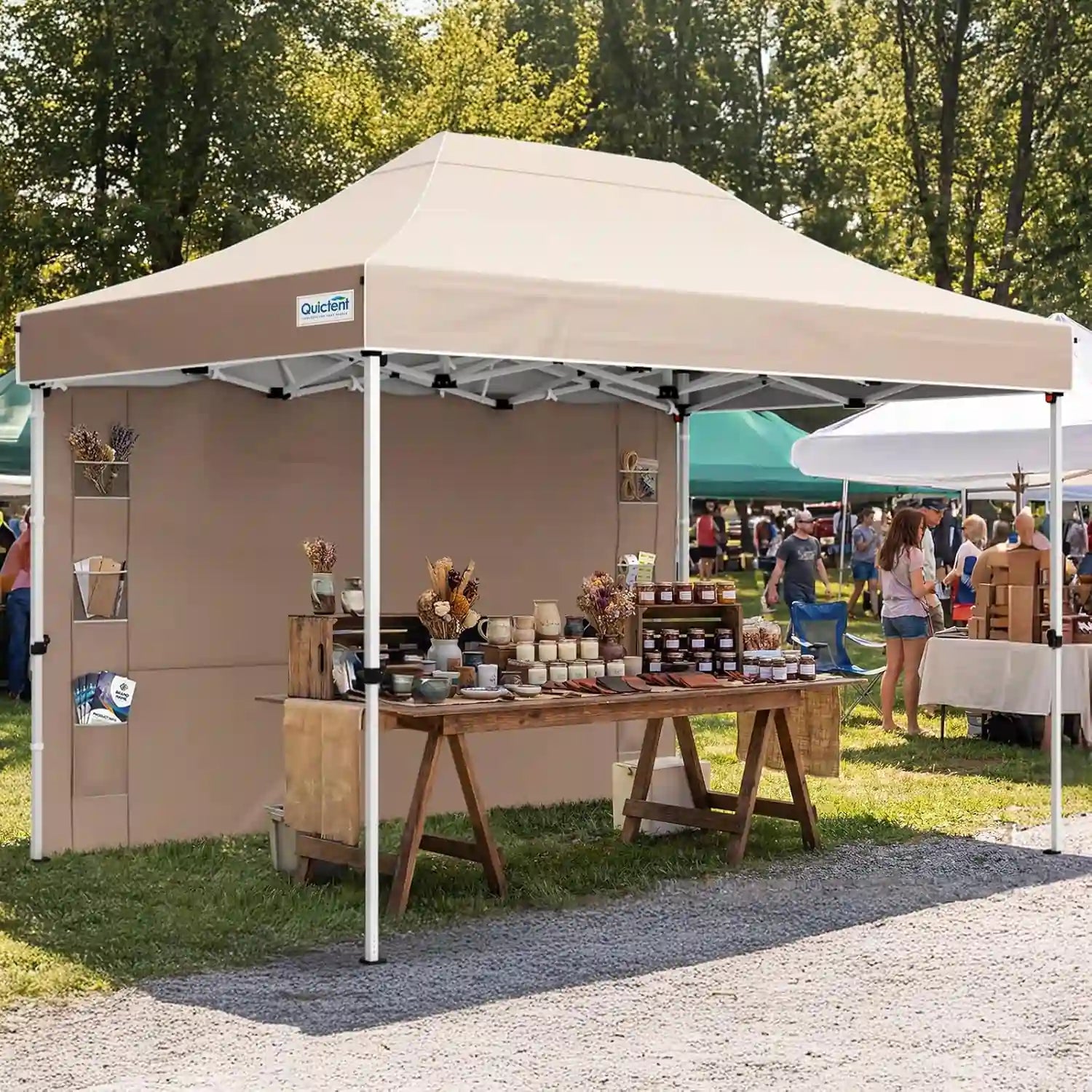 Beige 10x15FT Heavy Duty Pop Up Canopy#style_10x15 With 1 Sidewall-Beige