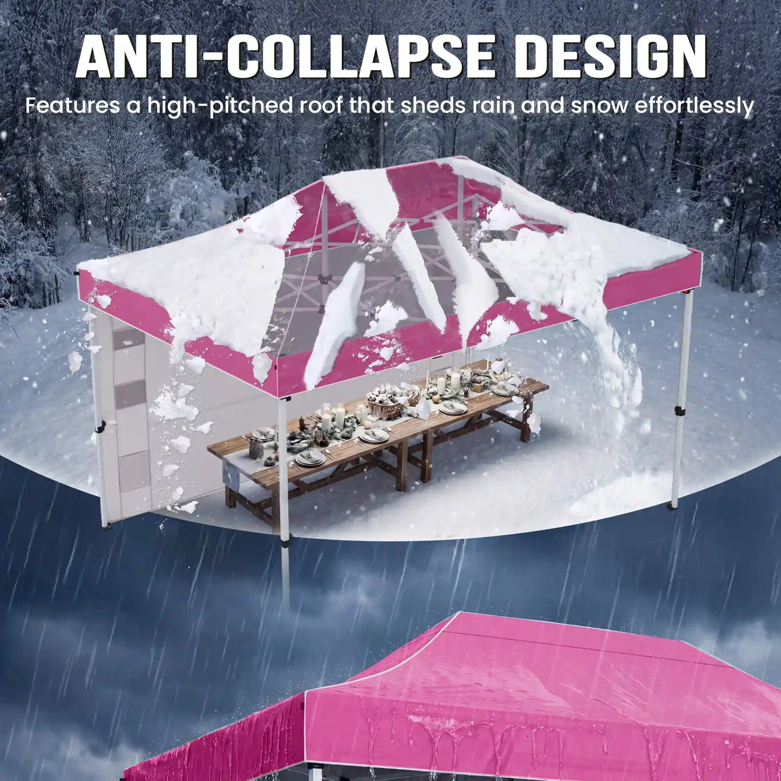 Outdoor canopy with anti-collapse design#style_10x15 With 1 Sidewall-Pink