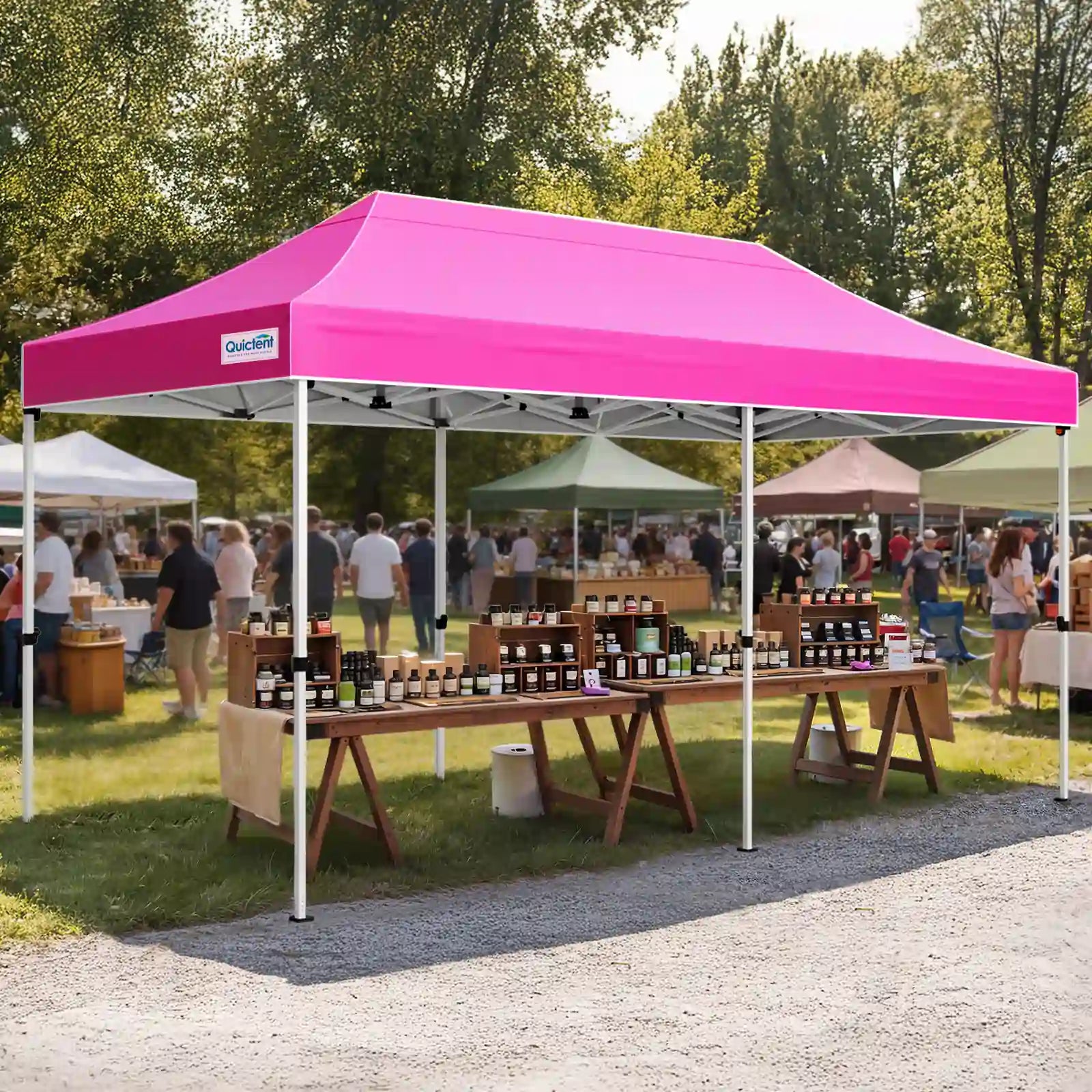 Pink canopy tent set up outdoors#style_10x20 No Sidewall-Pink