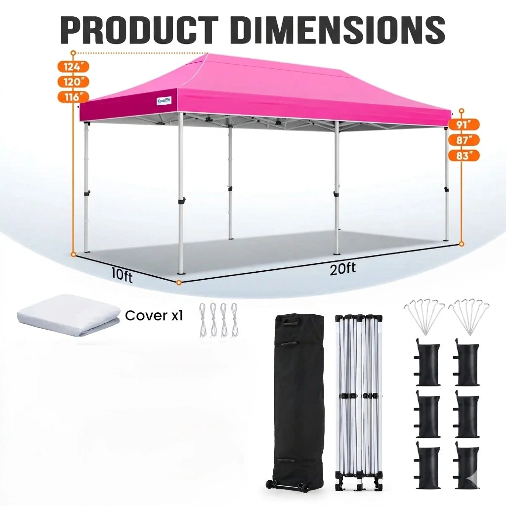 Pink canopy tent with dimensions#style_10x20 No Sidewall-Pink