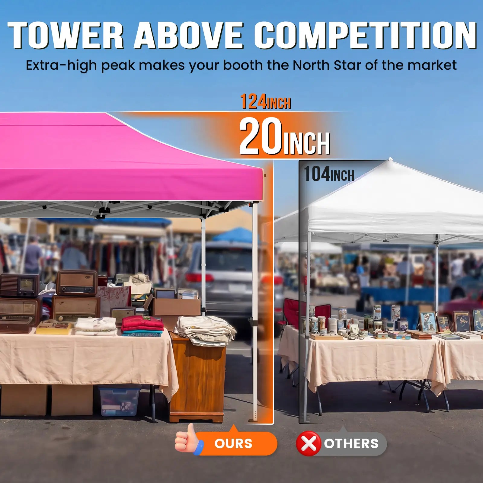 market tents with 124 inches top height#style_10x20 No Sidewall-Pink