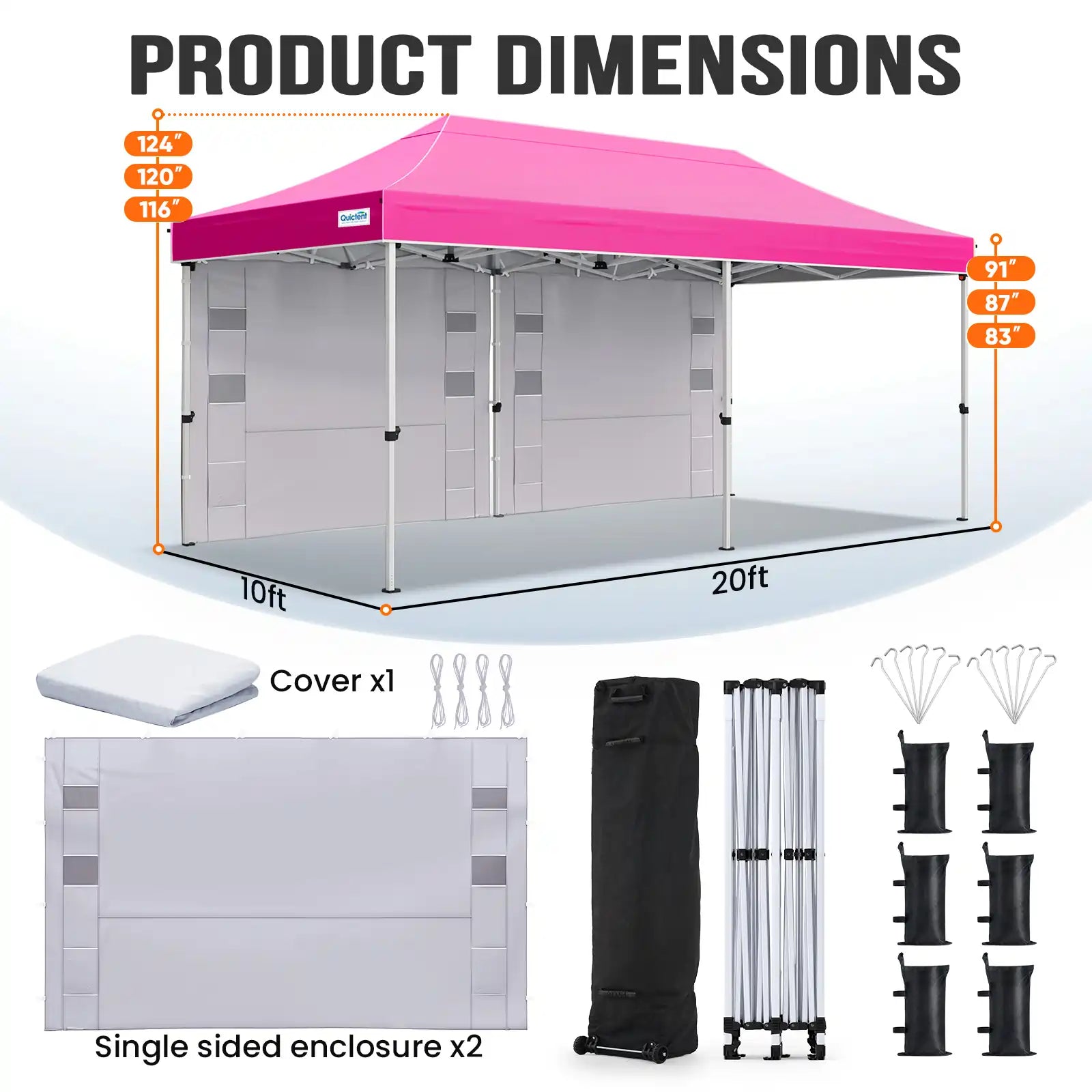 Pink canopy tent with dimensions#style_10x20 With 1 Sidewall-Pink