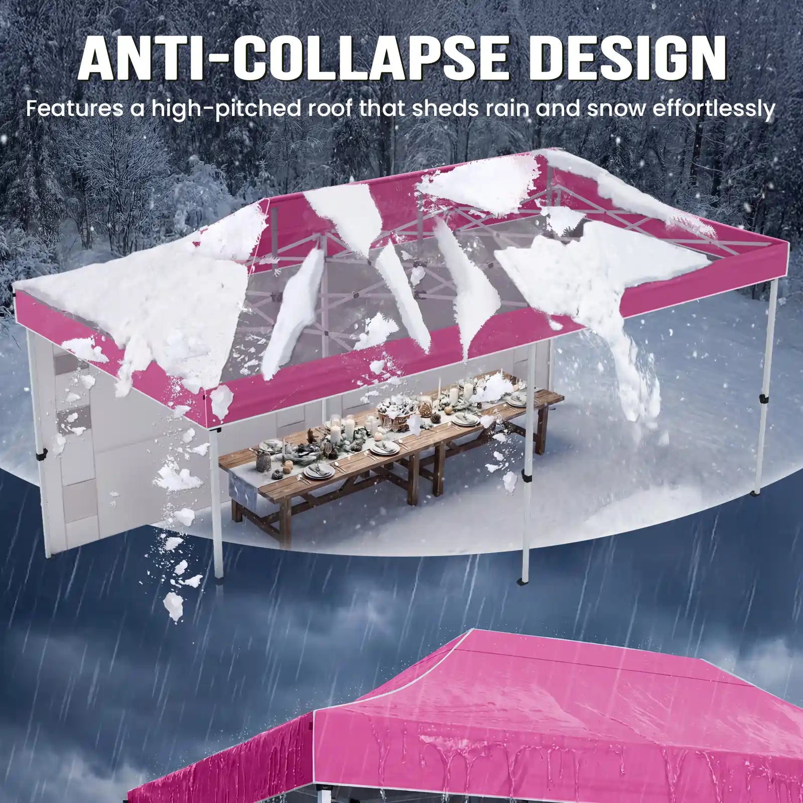 Outdoor canopy with anti-collapse design during snowfall#style_10x20 With 1 Sidewall-Pink