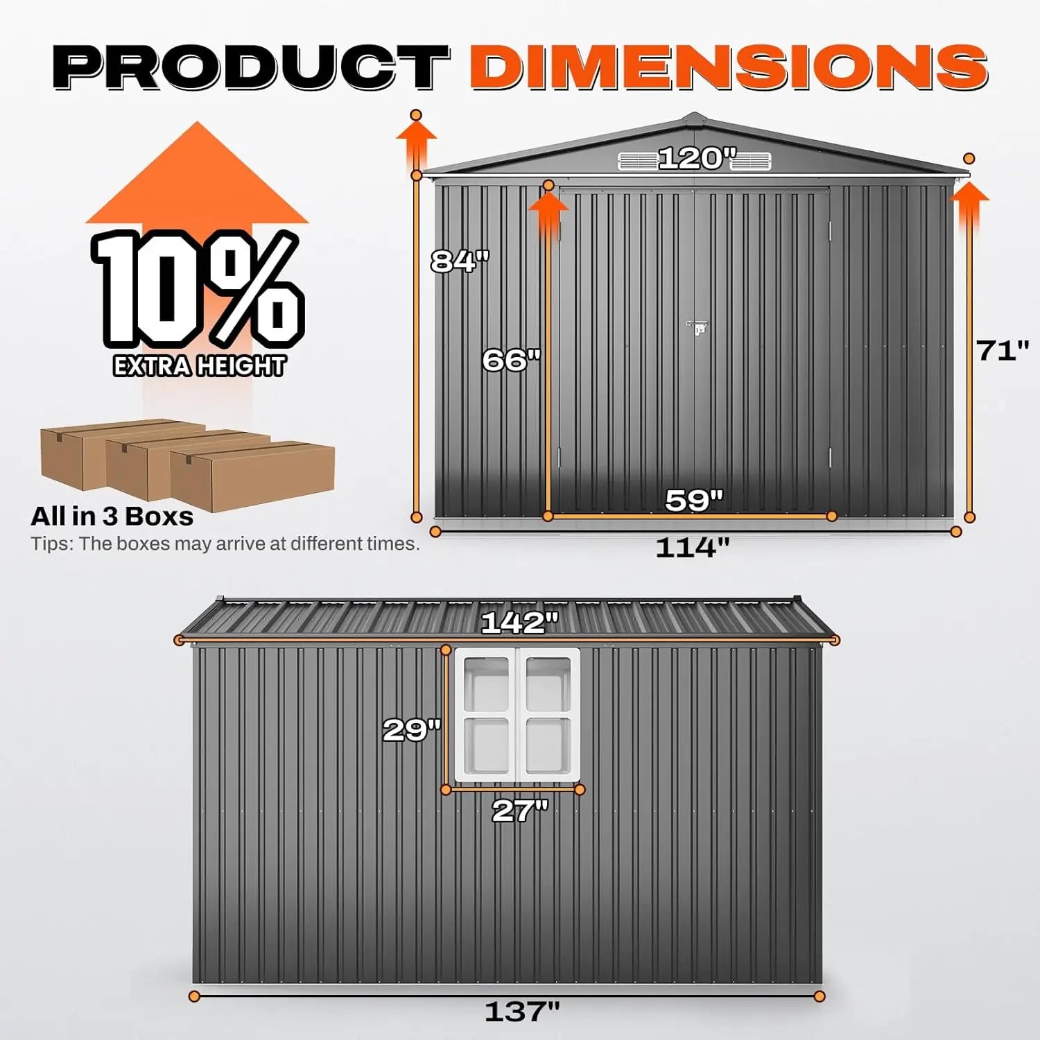 Dimensions of a storage shed#size_10x12FT w/Clear Roof Panel