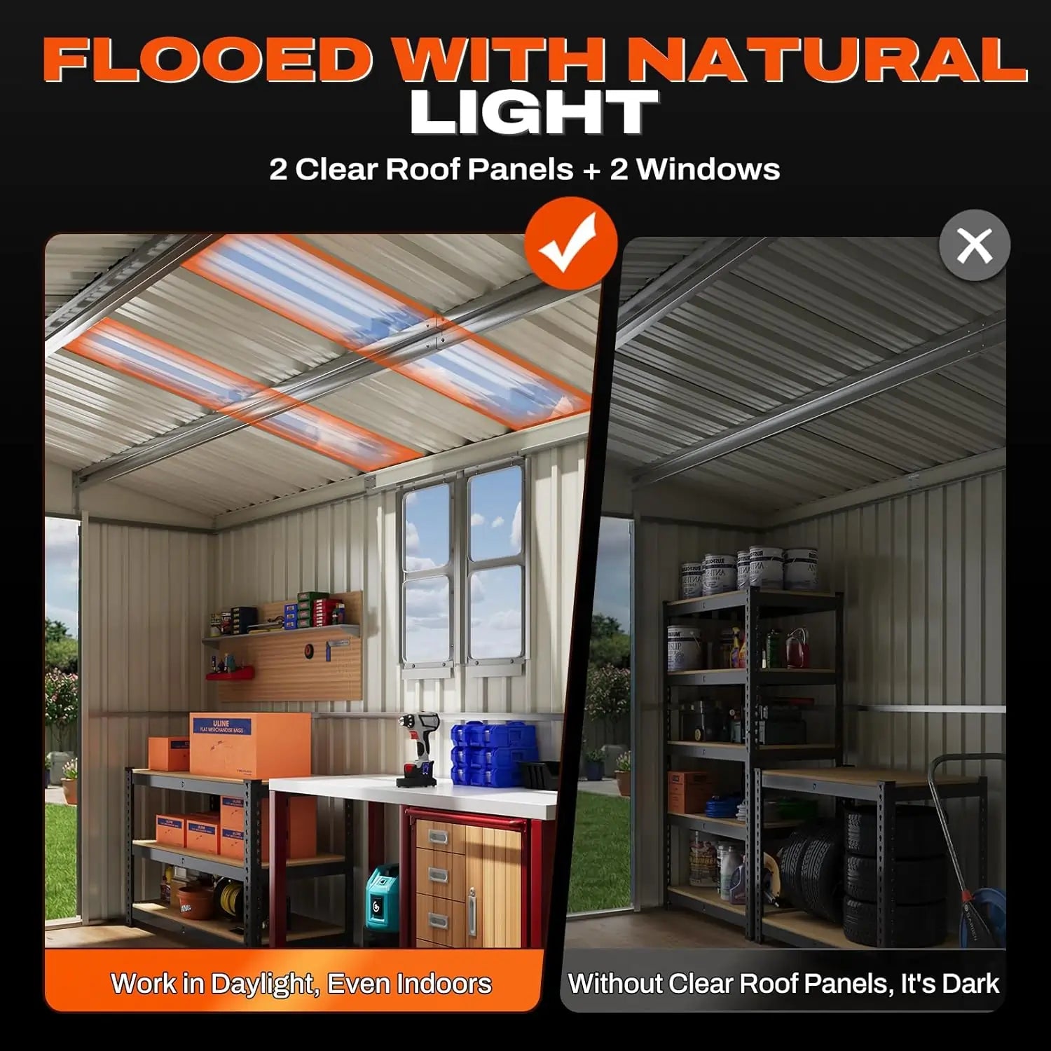 2 clear roof panels and 2 windows#size_10x12FT w/Clear Roof Panel
