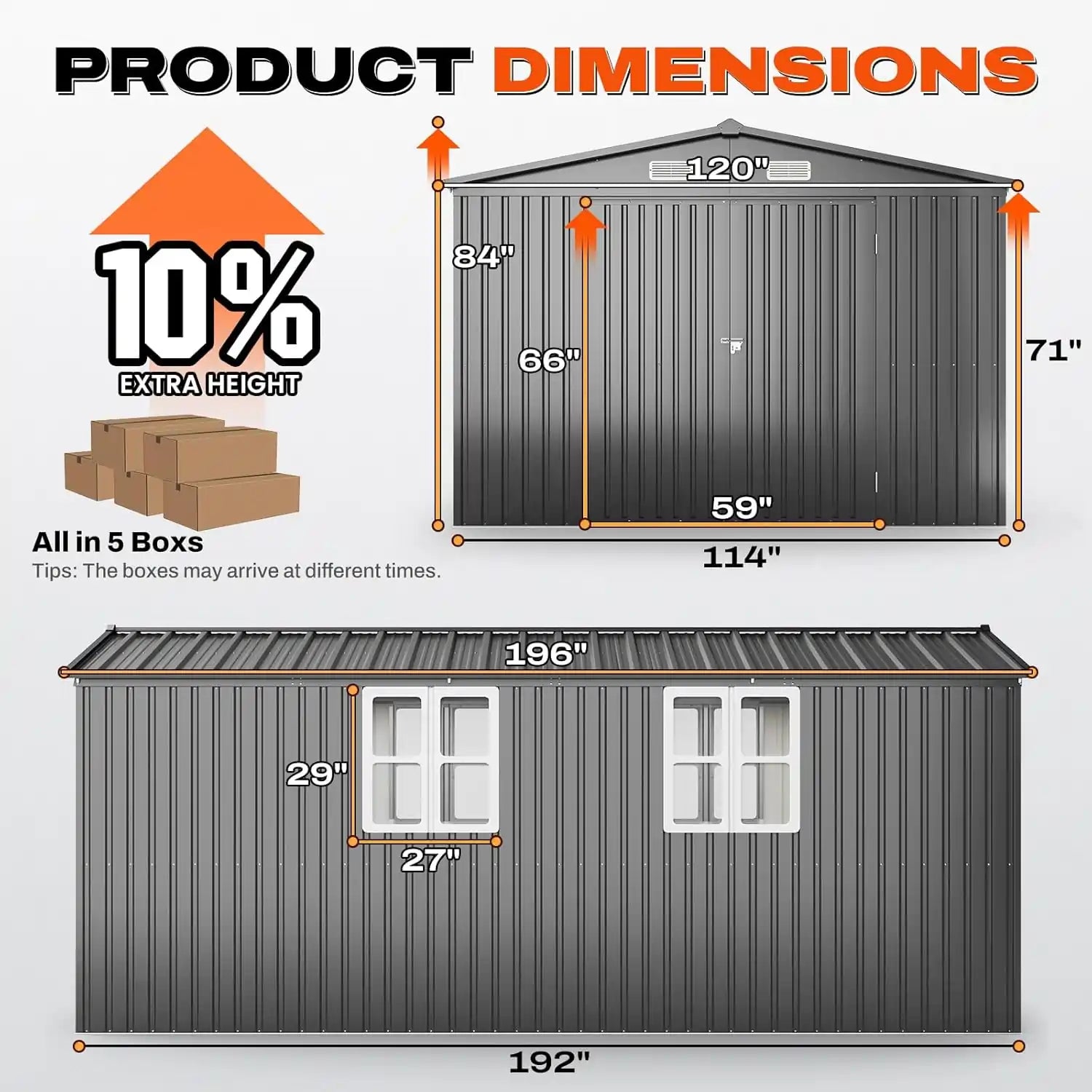 Dimensions of a storage shed#size_10x16FT w/Clear Roof Panel