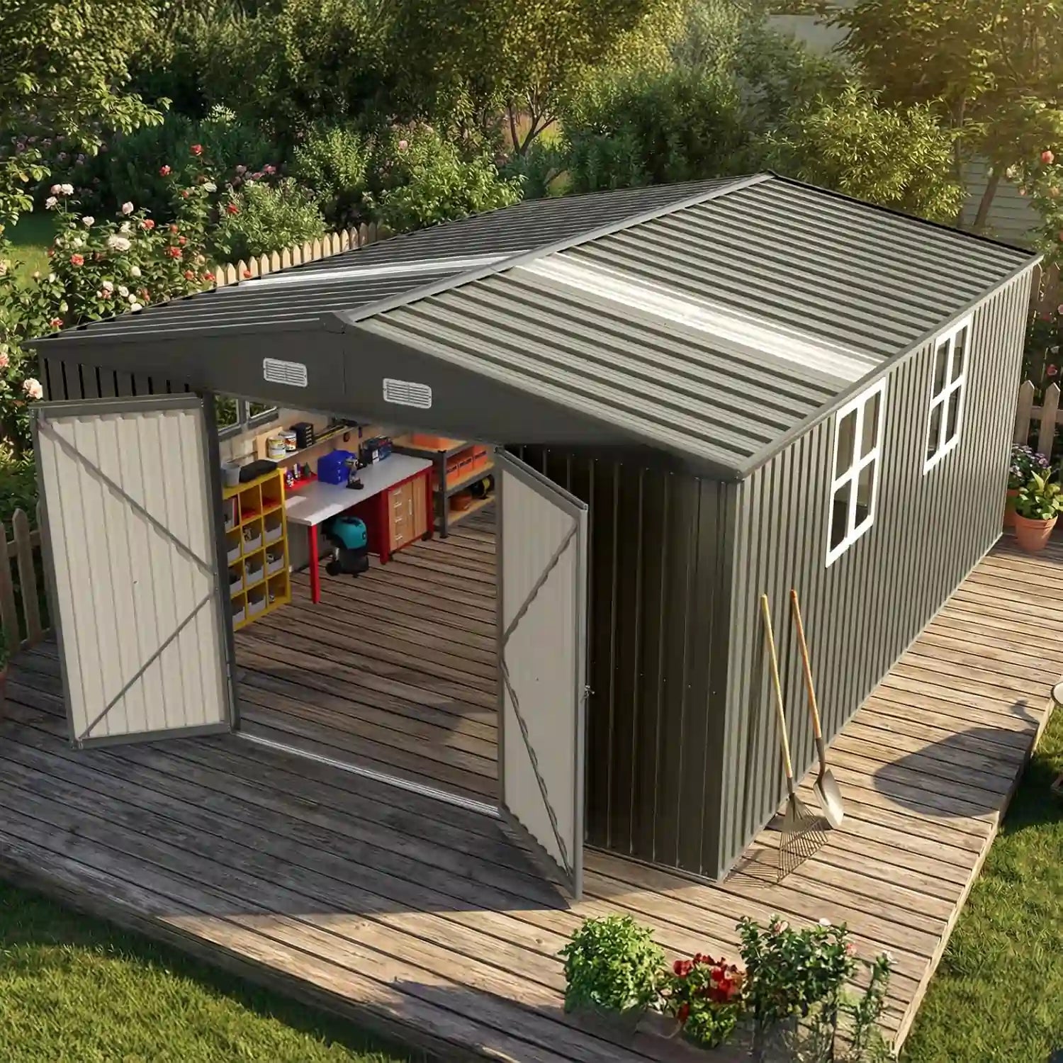 Quictent 12x16 FT Large metal shed#size_12x16FT w/Clear Roof Panel