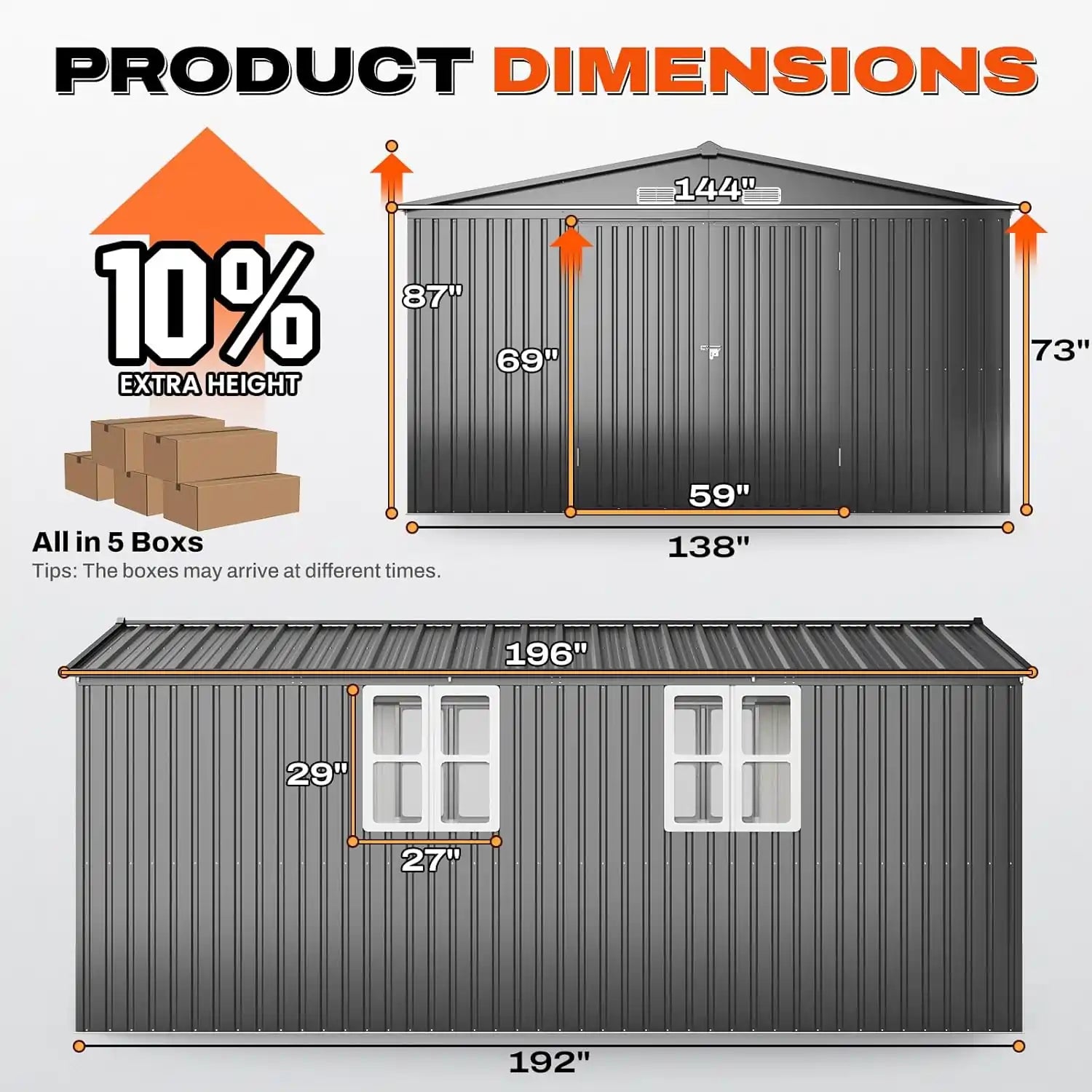 Dimensions of a storage shed#size_12x16FT w/Clear Roof Panel