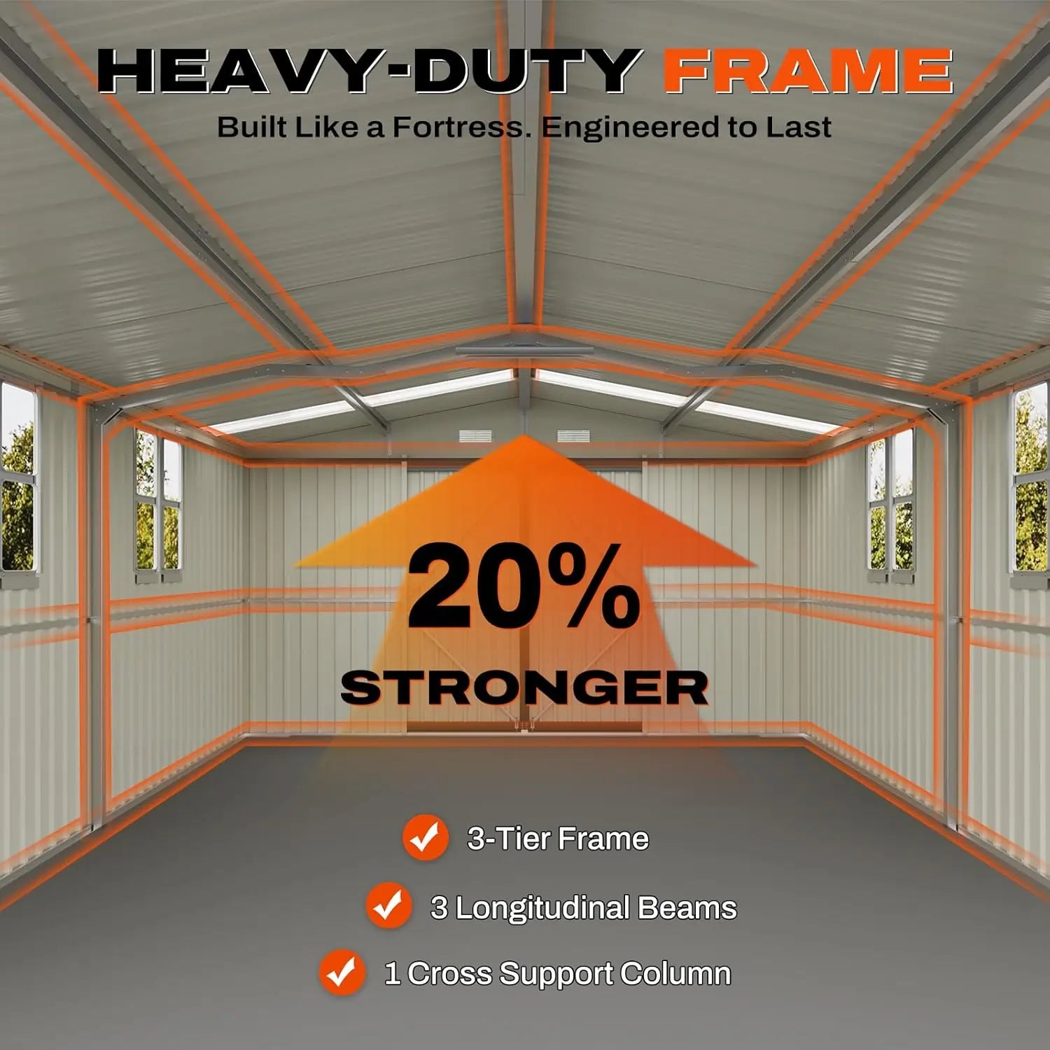 20% stronger Heavy-duty frame structure#size_12x16FT w/Clear Roof Panel