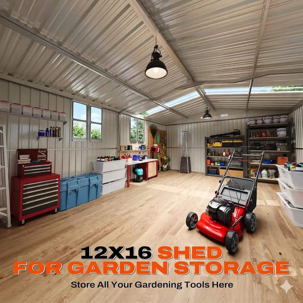 Waterproof Utility Shed for ATVs, Motorcycles, Large Gear#size_12x16FT w/Clear Roof Panel