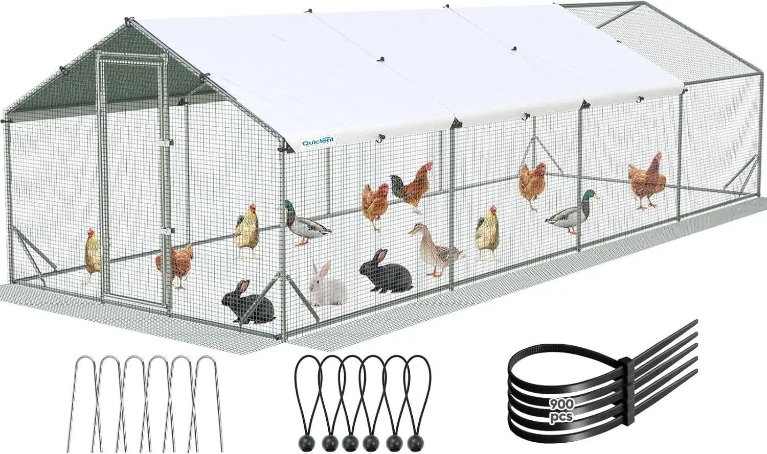 24x9x6.6FT Large Metal Chicken Coop Run#size_24x9ft w/Extended Wire